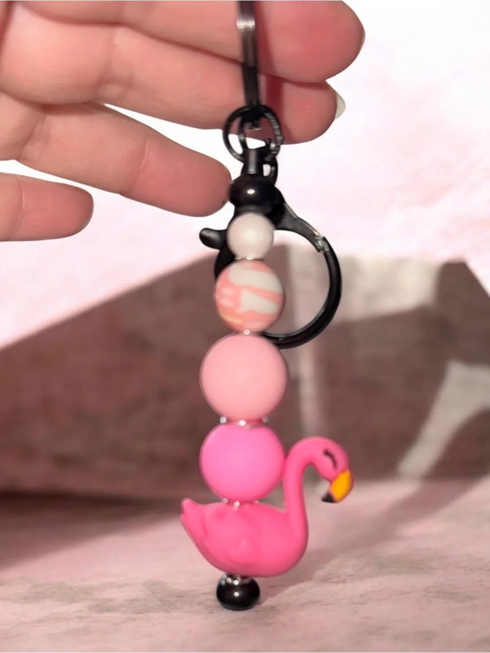 Pink Flamingo Beaded Keychain “Get Your Pink Back”